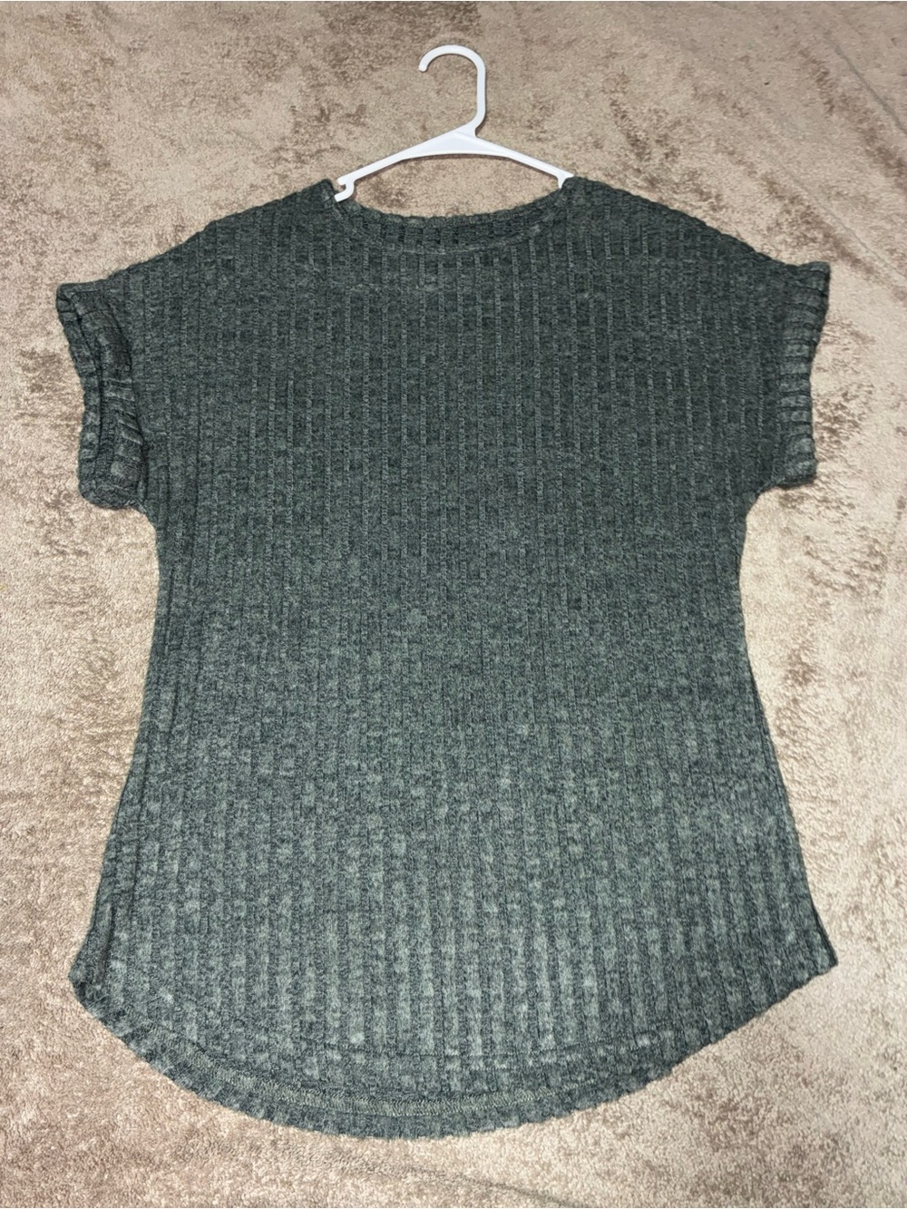 Amazon Short-Sleeve Ribbed Knit Top in Heathered Green